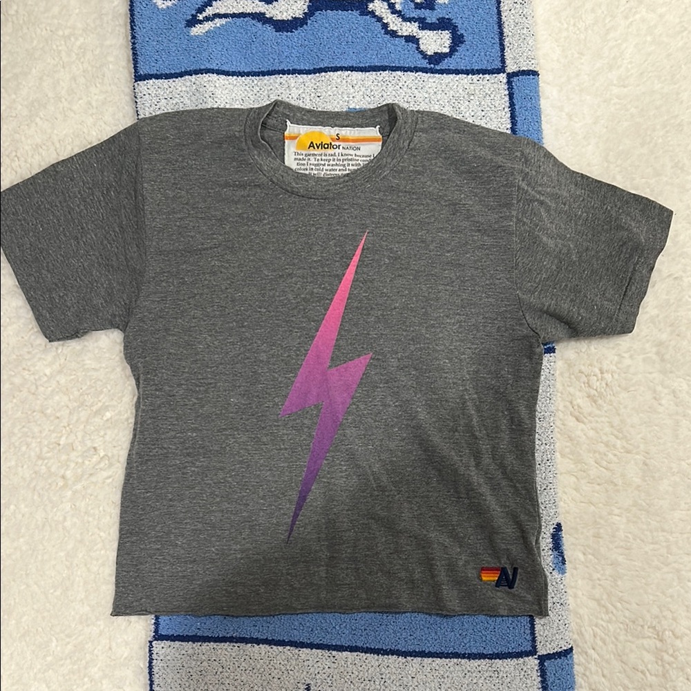 Aviator Nation Women’s Gray Lightning Bolt Tee - Gray/Pink